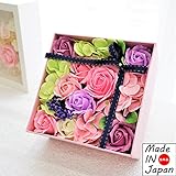 Made in japan　BIOフレグランスソープフラワー　窓付きスクエアボックスM　日本デザイン　お祝い　記念日　お見舞い　ホワイトデー　母の日　父の日 (パープル)