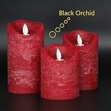 キッチュアロマフレイムレスキャンドル4 " 5 " 6 " Set of 3 BurgundyカラーReal Wax Pillars IncludeリアルなDancing LED炎でリモート制御および