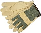 MCR Safety 3425M Grain Pigskin Driver Premium Grade Gloves with Green Mesh Back and Keystone Thumb, 
