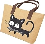 お魚くわえたどら猫 バッグ 可愛い カジュアル トート 帆布 製 3 色 (ベージュ)