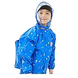 レインコート女の子 男の子 キッズ バイザー付き raincoat 子供用 防水 カッパ リュック 対応 通学 雨具 携帯ポーチ 付き (M(110-130cm), ブルー)
