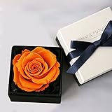 Makefuture　プリザーブドフラワー ダイヤモンドローズ アモローサ使用 フラワーボックス (マンダリンオレンジ)