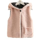 rimiベスト　もこもこ　兎柄　ノースリーブ　厚地　防寒　キッズ　子ども　子供　ベビー服　フード付き　兎耳　アウター　女児　子供服　可愛い　キュート　裏起毛　冬　 (110, ピンク)