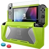Nintendo Switch カバー【HEYSTOP】 ニンテンドースイッチ ケース + Switch ガラスフィルム＋親指キャップ TPU+PC製 全面保護 (グリーン)