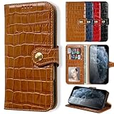 日本レリア iPhone 12 ケース 本革 手帳型 クロコダイル エンボス レザー カバー ギフト箱入り [モカブラウン] CD578