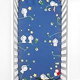 Mini Crib Sheet by Rookie Humans: Magic Forest. 100% Cotton Sateen Navy Blue. Complements Modern Nur