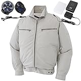 空調服 空調風神服 2017年新商品 グレンチェック綿100%ブルゾン(2017年最新型/日本製/リチウムイオンバッテリー/新型ファン)≪099‐KU93604≫ (3L, 6-シルバー)