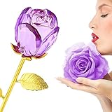 ガラスローズ花、24 KゴールドメッキLong Stem人工ローズフラワー記念日誕生日バレンタインギフトfor Her 11" パープル WXD-GR-008
