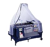 プレイヤード ベビーベッド 折りたたみ BROTISH ベビーサークル 転覆防止 天蓋蚊帳等5大付属品付き マットレス付き (ネイビーブルー)