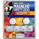 2 Keys & 4 Locks - NEW & IMPROVED! - Drill-Free Magnetic Safety Cabinet & Drawer Locks - Super Stren
