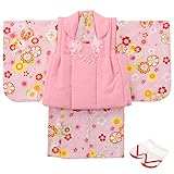 女の子ベビー被布セット 和風靴下付き 1才（80cm前後) ピンク 花と鞠