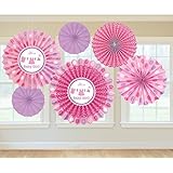 Amscan Delightful Shower with Love Girl Paper Fan Baby Shower Party Decorations 8 x 12 x 16 Pink/Whi