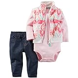カーターズ（Carter's）女の子用ネイティブフォレスト柄フリースベストxベビーピンク長袖ボディスーツお出かけ用上下3点セット (24months(83-88cm)) [並行輸入品]
