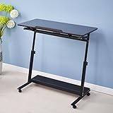 DlandHome 昇降式サイドテーブル 角度調節テーブル パソコンデスク サイドテーブル ミニテーブル ソファーサイド キャスター付き ノートパソコンスタンド （ブラック 80*40CM）