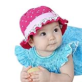 Ruideng 水玉 可愛い 帽子 つば 付き フリル リボン ドット 花 フラワー フード ベビー キッズ 日焼け 帽子 UV 日よけ帽 (マゼンタ)