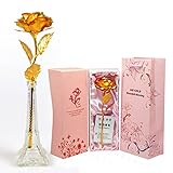 yzakka人工ゴールドメッキ箔花24 K Hand Crafted with Vase withギフトボックス卒業祝いギフトバレンタインの日ギフト