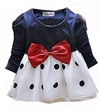 minimumkobe(ミニマム神戸）　女の子ワンピース　大きなリボンのワンピース 水玉グルグルワンピース　ぴんく　ネイビー 長袖ワンピース (85:ネイビー)