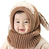 HKH キッズ ニット 帽 ネックウォーマー うさ耳 ニット帽 赤ちゃん ベビー 帽子 防寒 子供 衣装 (ブラウン)