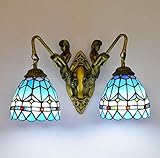 ティファニースタイルの壁ランプ、創造性シンプルなステンドグラスのアートウォールランプ、青い地中海のデザインの壁の照明リビングルームの廊下のバスルームバルコニーE27光源なし (色 : B)