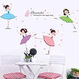 BIBITIME Dance Classroom Training Course Ballet Wall Decals 4 Beautiful Dancing Girl Wall Art Sticke
