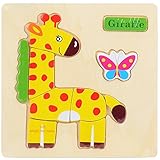 POTOJP 木製パズル 小さな立体パズ 立体の木製組立キット　キリン (24種類展開)　 Mini 3D Puzzle Kids Educational Funny Toy　積み木　木のおもちゃ 組