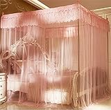 royal-ヨーロピアンスタイルスクエアトップMosquito Net three-door暗号化ダブルベッドプリンセススタイルステンレススチールブラケットピンク Diameter 25mm