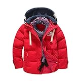 POTOJP 子ども用 ダウンジャケット 厚め ダウンベスト ダウンコート 中綿コート キッズ 上着 フード取り外し可能 アウター 男の子 女の子 冬 防寒綿服 (150, RD)