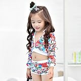 【日本未入荷】お得な3点セット水着 キッズ ガール トップス ボトム ロングスリーブス (M)