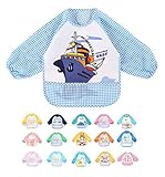 Adamz.sp 赤ちゃん ベビー 食事 エプロン 長袖 防水 食べこぼしポケット ビブ スタイ ガウン スモック 種類いっぱい (ブルー／チェック／船)