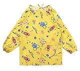 新しい黄色のロボット防水スリーブビブ子供絵画スモック（90-110CMの高さ）