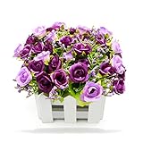 BEADY ミニダイヤーバラ 人工観葉植物 造花 光触媒 CT触媒加工 フェイクグリーン インテリア ギフト お祝い (花柵(ホワイト), パープル)
