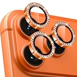 【4枚入り】レンズカバー iPhone 17 Pro /17 Pro Max 用 カメラフィルム キラキラ アイフォン17Pro/17Pro Max カメラ保護 ピカピカ アルミ合金 9H強化ガラス キズ防止 黒縁取り 露出オーバー防止 超高透過率 いphone17pro /いphone17プロ max カメラカバー プロテクター ラインストーン オレンジ