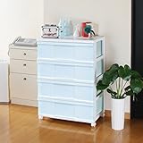 収納ケース ワイド チェスト 4段 ホワイト／アイスブルー 日本製 MJ-W4-1WNBL