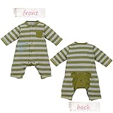 【カバーオール】ボーダーカバーオール(紫＆モスGN) (80ｃｍ, モスGN)