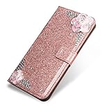 Huawei P8 Lite 2016 フリップウォレットケース、SevenPanda ラグジュアリーBling Blingダイヤモンドキラキラクリスタルラインストーン [3D DIY 花] カメリア