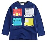 Plus Nao(プラスナオ) カットソー トップス 長袖 ロンT Tシャツ 丸首 子供用 キッズ ジュニア 男の子 子供 可愛い おしゃれ 車 プリント ボ クルマ 5T