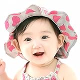 ベビー用ハット 赤ちゃん キャップ ハット キッズ 帽子 花柄 女の子 男の子 男女児 紫外線 UVカット 日よけ 日焼け止め (濃いピンク)