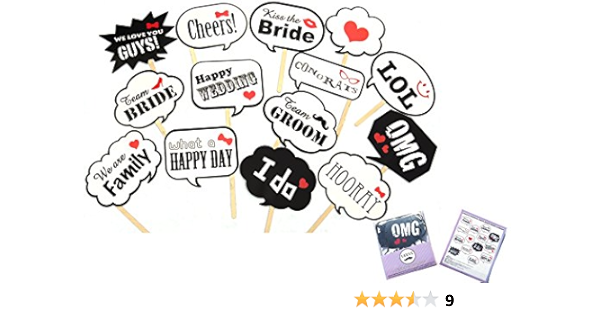 Amazon ウエクエ吹き出しフォトプロップス14点セット Happy Props 結婚式 二次会 誕生日会写真小道具 スティック装着済み ウッドスティック おもちゃ おもちゃ