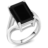 Gem Stone King 925 Sterling Silver Black Onyx Solitaire Ring For Women (6.60 Cttw, Emerald Cut 14X10MM, Gemstone Birthstone, 