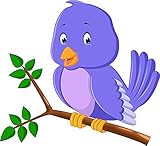 Wallmonkeys Cute Purple Bird Cartoons Peel and Stick Wall Decals WM359245 (18 in W x 16 in H) [並行輸入品