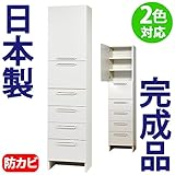 日本製 完成品 ランドリーラック Ｂタイプ サニタリーチェスト 木製 洗面所 収納棚 (ホワイト, 左開き)