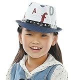 C-Princess子供帽子 中折れ帽子 麦わら風ハット ストローハット キッズ 男の子 女の子 レタープリント ダンス 発表会 幼稚園 保育園 (1ネイビー)