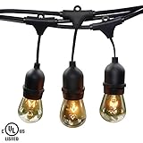 24 Sockets 36 Bulbs 50ft Extendable Outdoor Patio String Lights, UL-listed Commercial Grade Waterpro