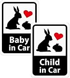 Baby in Car & Child in Car 「うさぎの親子」車用ステッカー (マグネット) ２個１セット W01