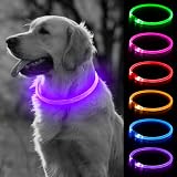 Weesiber 光る首輪 - 充電式 LED犬の首輪 サイズ調整可能 ペット 夜間 安全 小型犬 中型犬 大型犬 LED発光 犬 散歩 ライト 視認距離500m-ブルー (パープル)