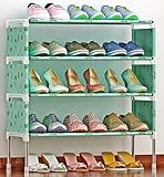 2/4/6段シューズラック　カバー付き 下駄箱 　薄型　折り畳み　軽量　可動式　収納　靴棚　シューズボックス (グリーン（4段）)