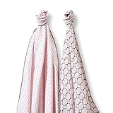 SwaddleDesigns SwaddleDuo, Set of 2 Swaddling Blankets, Cotton Muslin + Premium Cotton Flannel, Past
