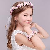 結婚式 ブライダル お祝いに 花冠 写真撮影などにも 子供の頭飾りの花のヘアアクセサリーヘアバンド女の子の花のヘアバンドのブレスレットの手首の花の花嫁介添人花嫁の小さな女の子のヘアアクセサリーヘッドド