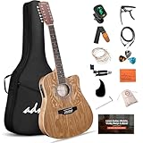 ADM 12弦エレアコギター 42インチ フルサイズ 4バンドEQ エレキギター 初心者からプロまで対応 ギグバッグ、ピック、カポ、ケーブル、ストラップ付き 12弦ギターセット (タモナチュラル)