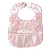 Set of 2 Brocade Baby Bibs in Silver with Light Pink Cherry Blossoms Pattern by I Frogee